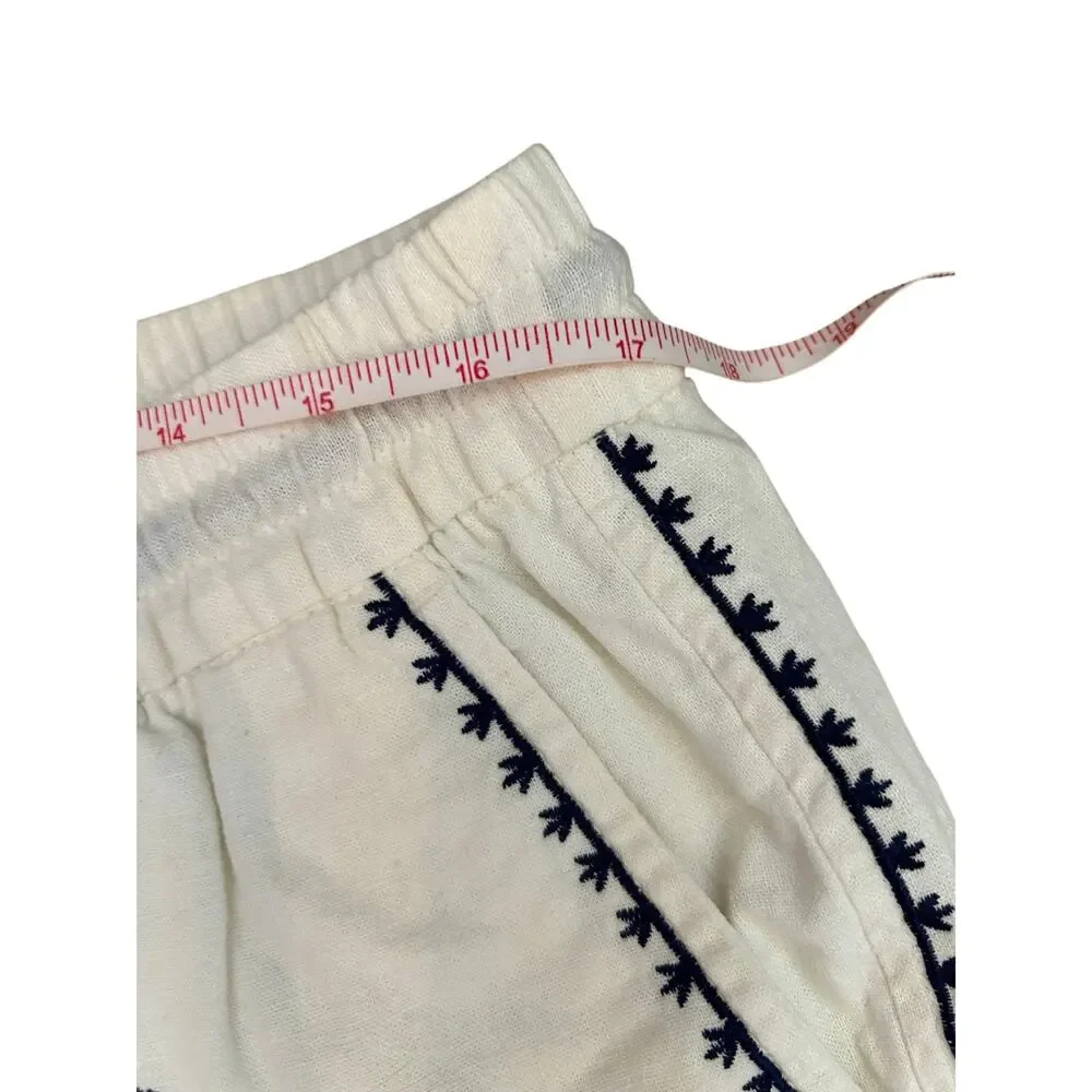 Old Navy Drawstring Linen Blend Shorts‎ White Blue Boho Embroidered Large